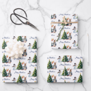 Chubby Bunny Rabbit Christmas tree Wrapping Paper Sheet