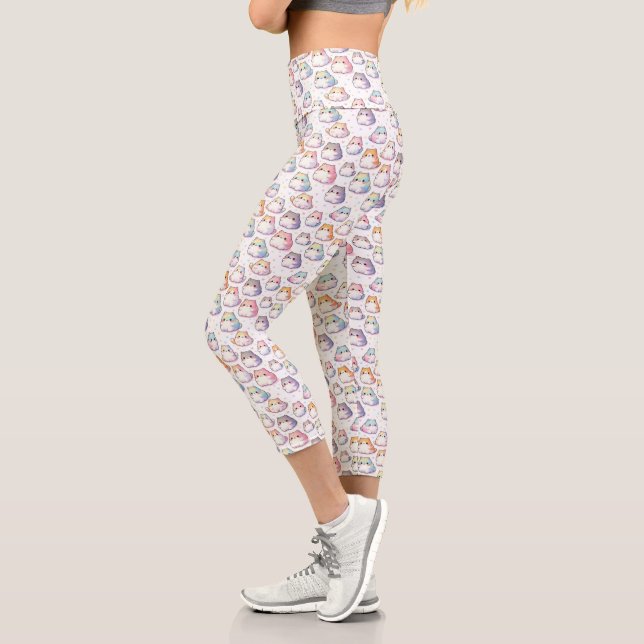 Chubby Cartoon Cat Collection With Hearts Capri Leggings (Left)