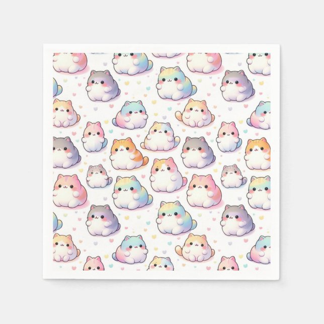 Chubby Cartoon Cat Collection With Hearts Napkin (Front)