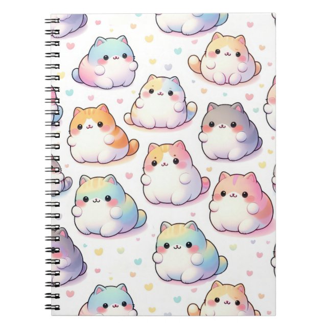 Chubby Cartoon Cat Collection With Hearts Notebook (Front)