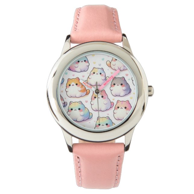 Chubby Cartoon Cat Collection With Hearts Watch (Front)