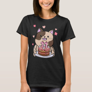 Chubby Cat Holding A Birthday Cake 11th Year Bday T-Shirt