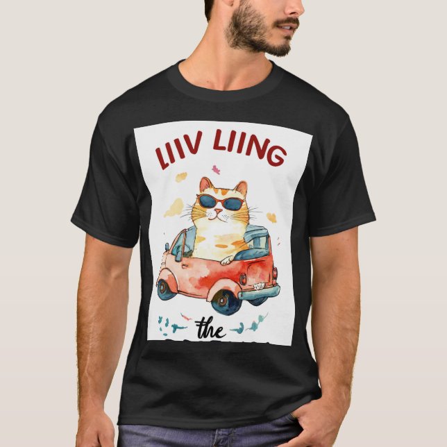 Chubby cat in a tiny car 2d flat illustration  T-Shirt (Front)