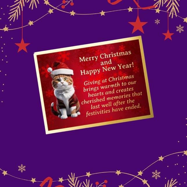 Chubby Cat in Santa Hat Foil Post Card (Creator Uploaded)