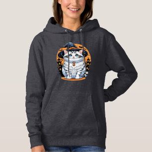 "Chubby Cat in Witch Hat Halloween Art Series Hoodie