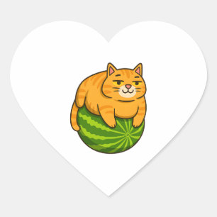 Chubby Cat on Watermelon Meme Shirt Heart Sticker