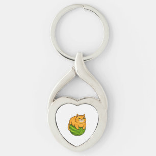 Chubby Cat on Watermelon Meme Shirt Key Ring