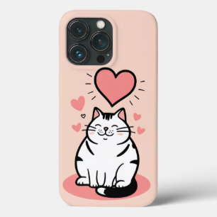 Chubby Cat with Heart Cute Bold Outline iPhone 13 Pro Case
