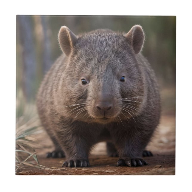 "Chubby Charm: The Adorable Australian Wombat" Ceramic Tile (Front)