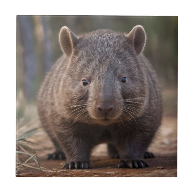 "Chubby Charm: The Adorable Australian Wombat" Ceramic Tile (Front)
