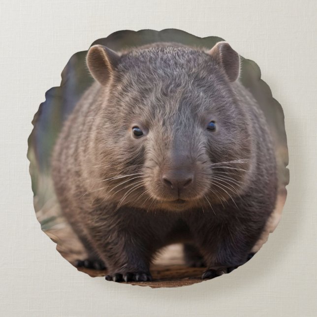 "Chubby Charm: The Adorable Australian Wombat" Round Cushion (Front)