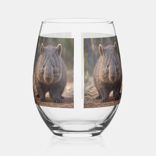 "Chubby Charm: The Adorable Australian Wombat" Stemless Wine Glass