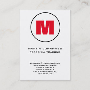 Chubby Circle Monogram White Red Personal Trainer Business Card