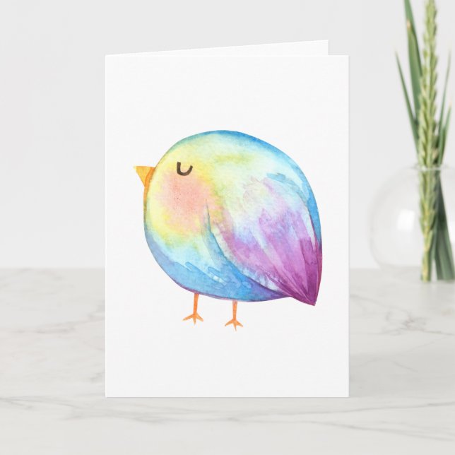 Chubby Colourful Watercolor Bird Card (Front)