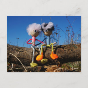 Chubby couple sitting romantically in love. postcard