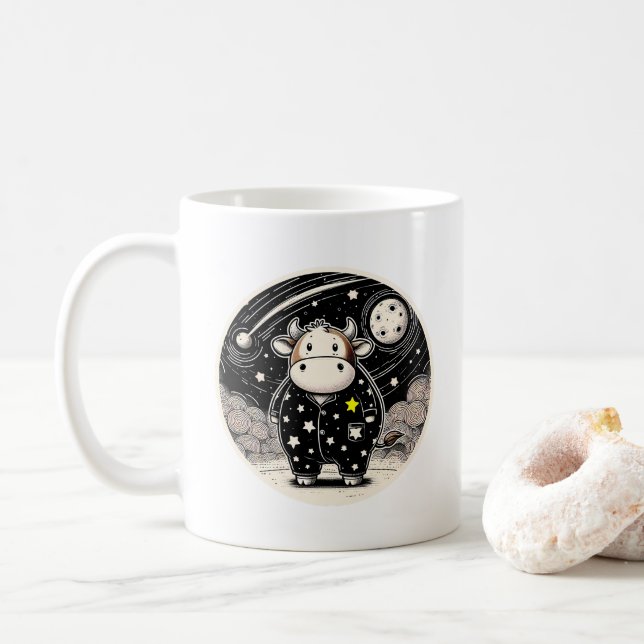 Chubby Cow in Pyjamas Coffee Mug (With Donut)