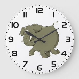 Chubby Cute Elephant Grey Jungle Animal Large Clock