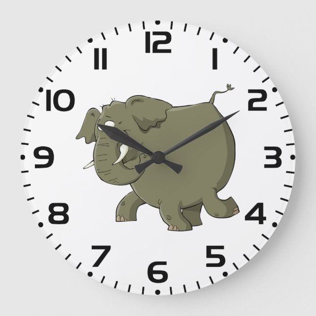 Chubby Cute Elephant Grey Jungle Animal Large Clock (Front)