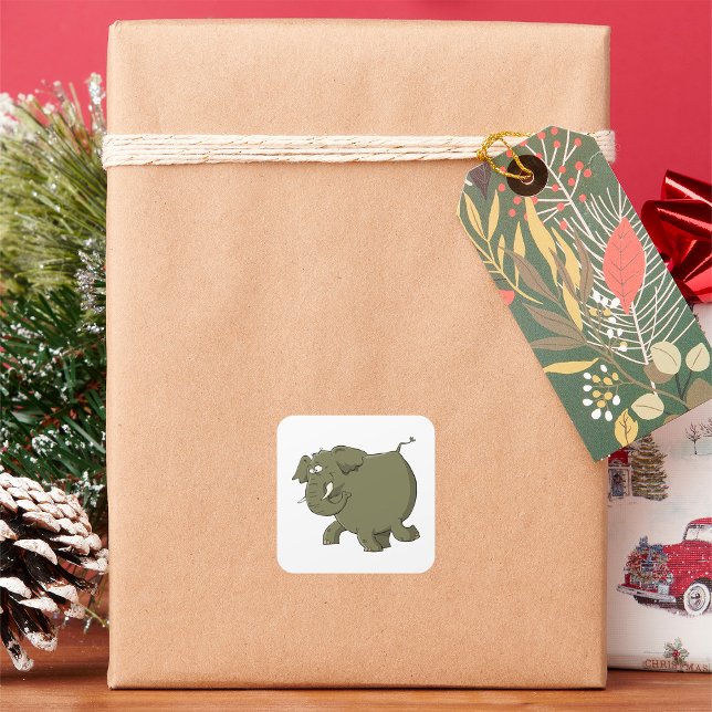 Chubby Cute Elephant Grey Jungle Animal Square Sticker (Creator Uploaded)