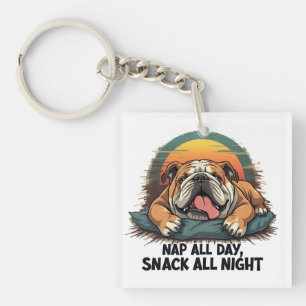 Chubby English Bulldog Nap And Snack Key Ring