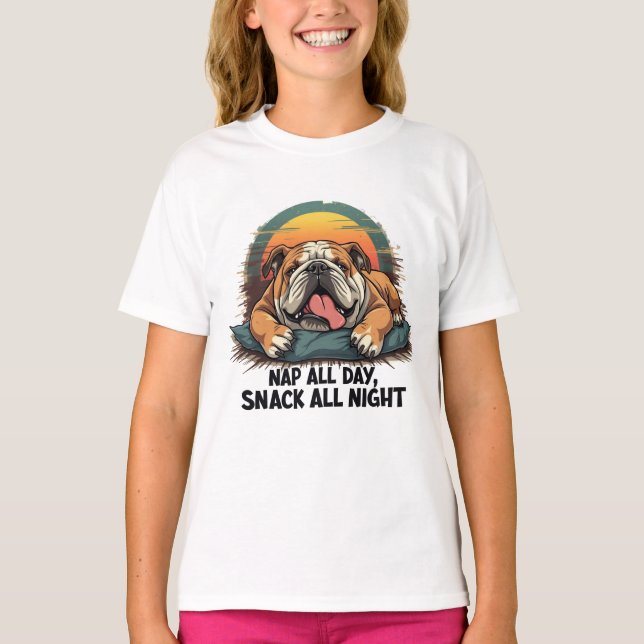 Chubby English Bulldog Nap And Snack T-Shirt (Front)