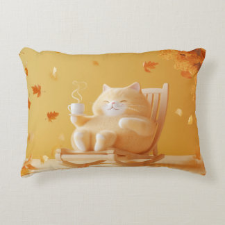 Chubby fluffy cat, lying on the rocking chair decorative cushion