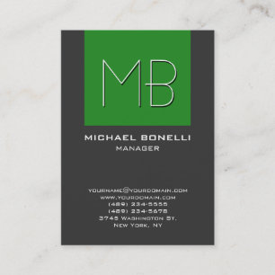 Chubby forest green grey monogram business card