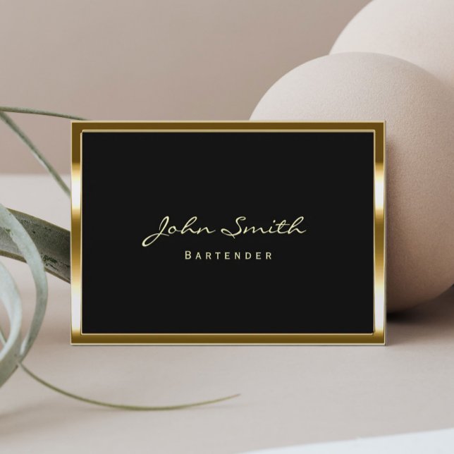 Chubby Gold Border Bartender Business Card (Creator Uploaded)