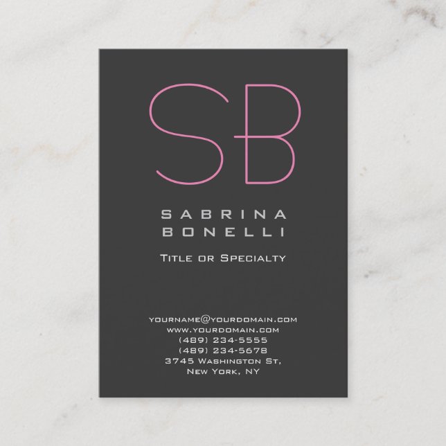 Chubby Grey Modern Monogram Business Card (Front)