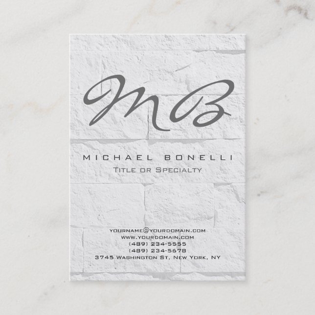Chubby Grey Monogram Calligraphy Business Card (Front)