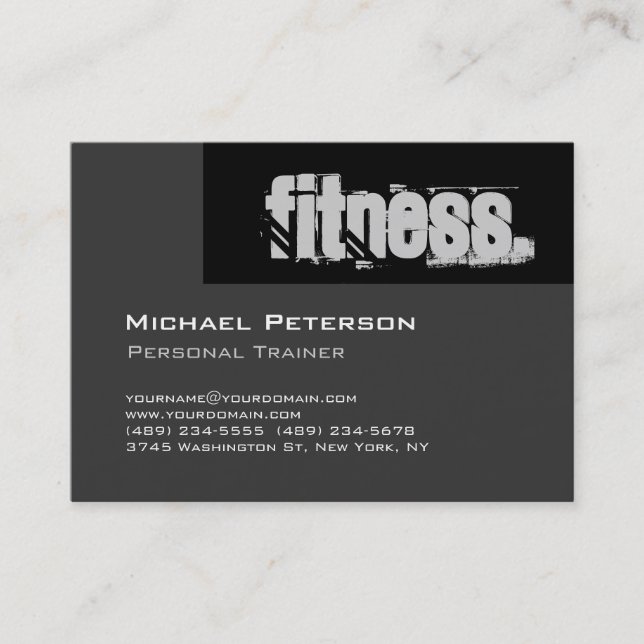 Chubby Grey Personal Trainer Fitness Business Card (Front)