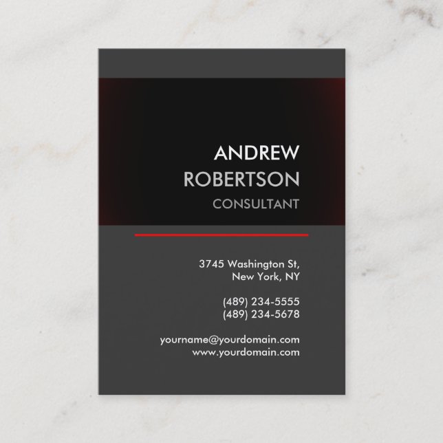Chubby Grey Red Black Manager Business Card (Front)