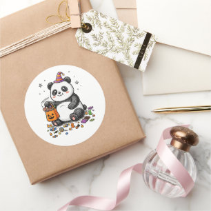 Chubby Halloween Panda with Candy Belly & Witch Ha Classic Round Sticker