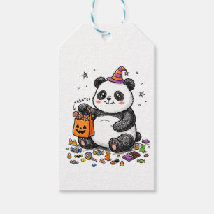 Chubby Halloween Panda with Candy Belly & Witch Ha Gift Tags