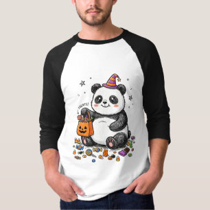 Chubby Halloween Panda with Candy Belly & Witch Ha T-Shirt