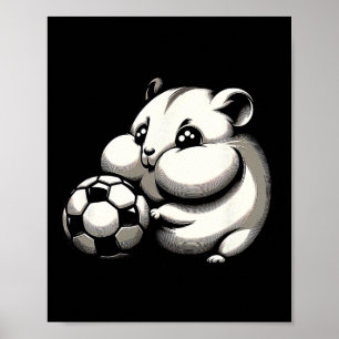 Chubby Hamster With Soccer Ll Cartoon Kawaii Poster