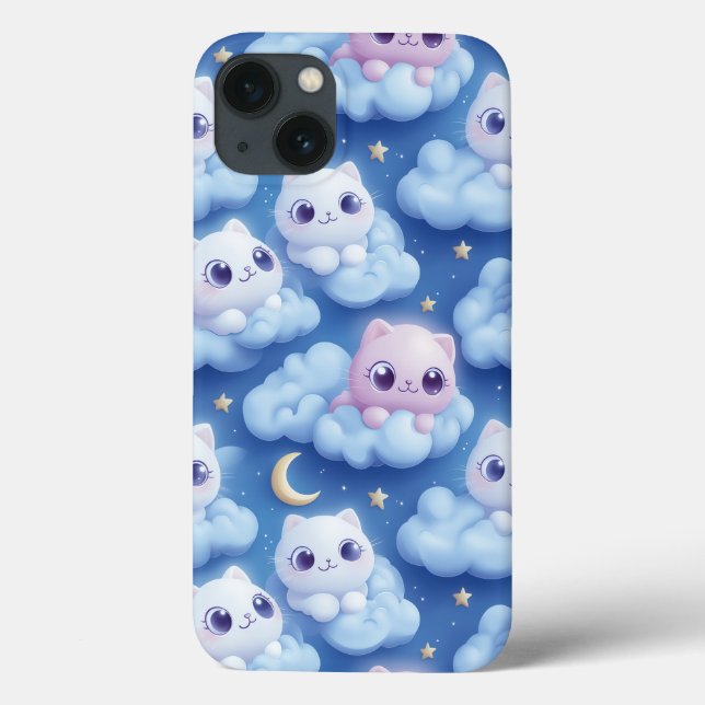 "Chubby Kawaii Cats and Clouds 3D Seamless Pattern Case-Mate iPhone Case (Back)