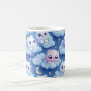 "Chubby Kawaii Cats and Clouds 3D Seamless Pattern Coffee Mug