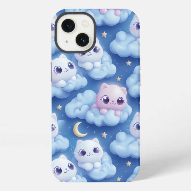 "Chubby Kawaii Cats and Clouds 3D Seamless Pattern iPhone Case (Back)