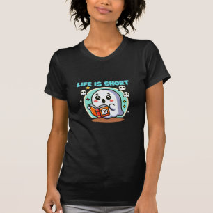 Chubby Kawaii Ghost Reading with Surprise T-Shirt