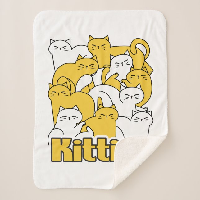 Chubby Kitties Design - Adorable Cat Art Sherpa Blanket (Front)