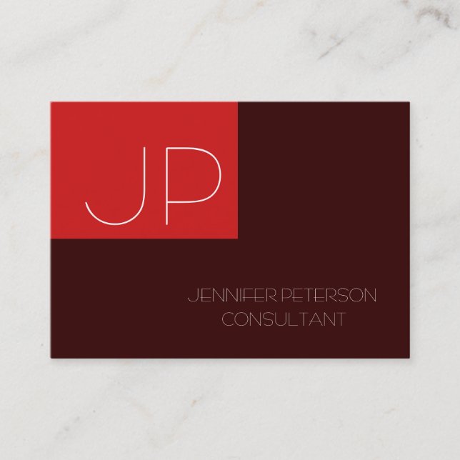 Chubby Loveable Charming Monogram Red Brown Business Card (Front)