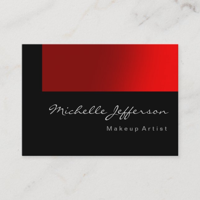 Chubby Makeup Artist Script Red Grey Business Card (Front)