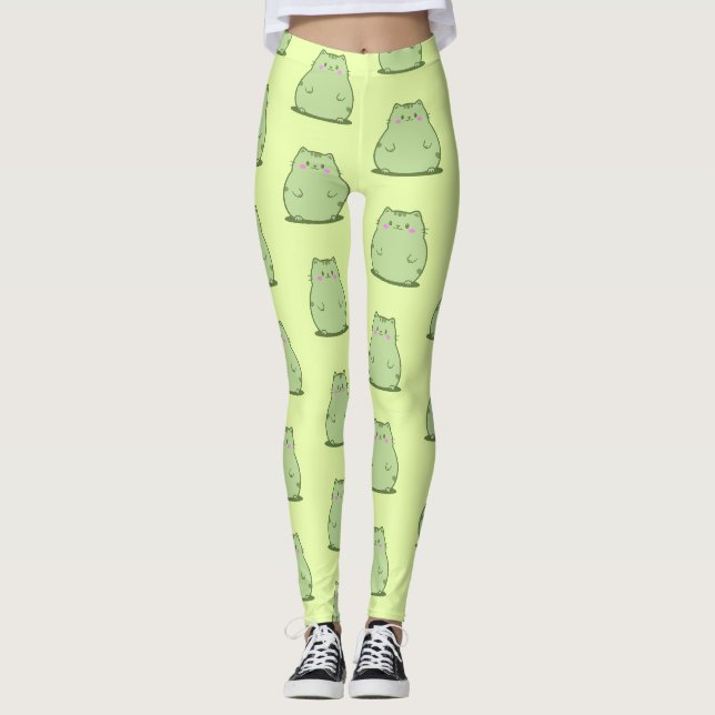 Chubby Matcha Green Kitty Leggings (Front)