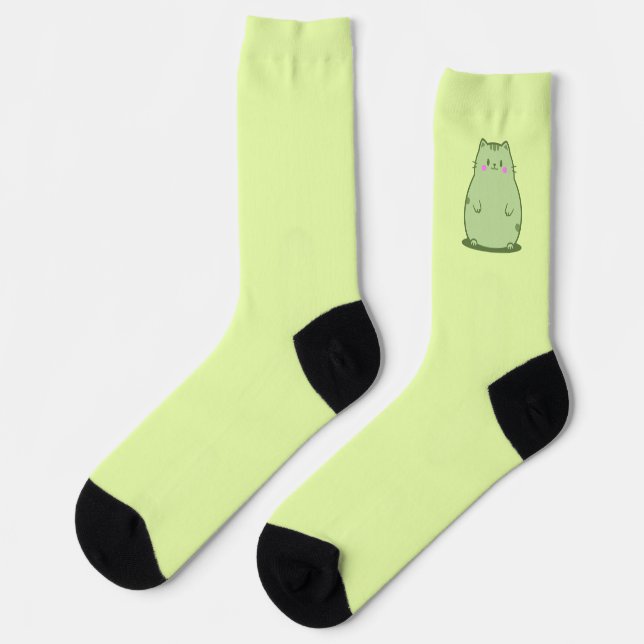 Chubby Matcha Green Kitty Socks (Left)