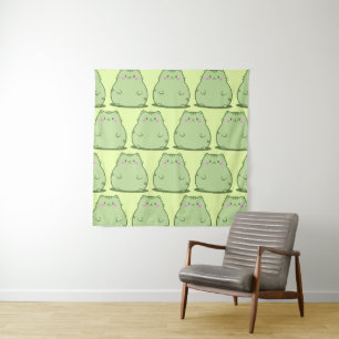 Chubby Matcha Green Kitty Tapestry