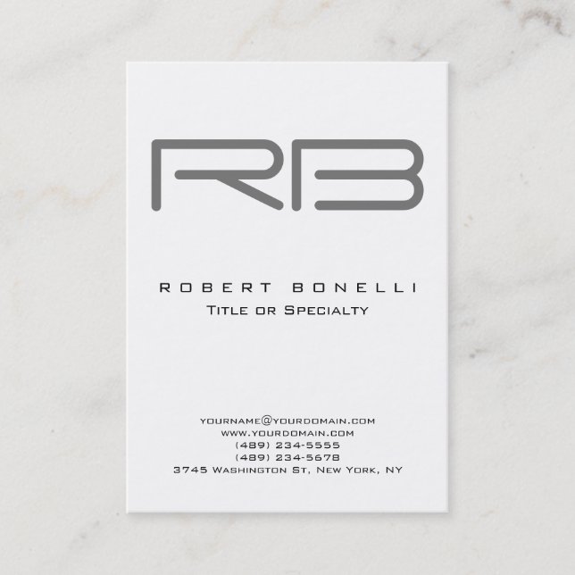 Chubby Modern Grey Monogram White Business Card (Front)