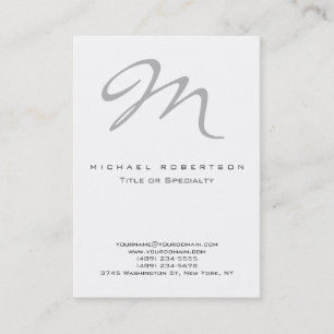 Chubby Modern Grey Monogram White Business Card