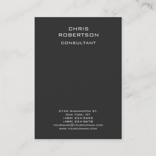 Chubby Modern Grey Vertical Standard Business Card (Front)