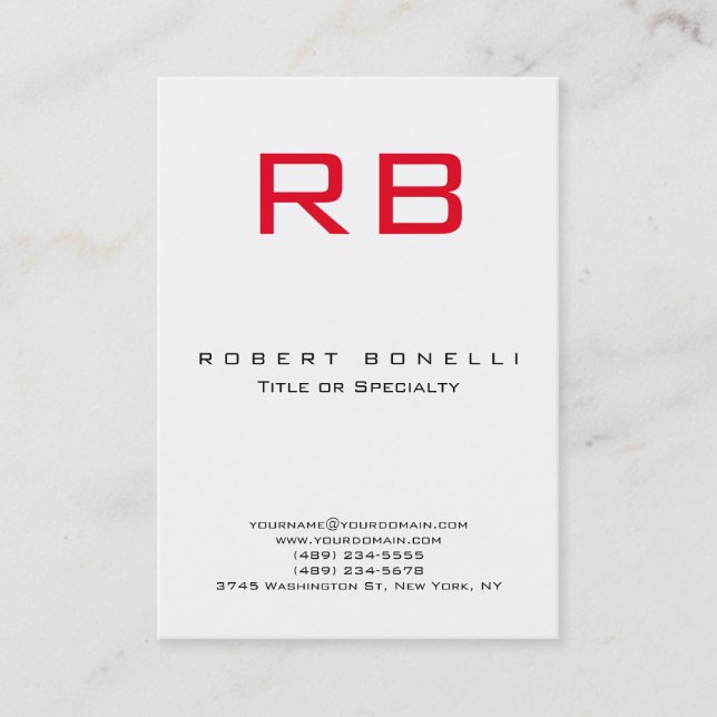 Chubby Modern Monogram Red White Business Card (Front)